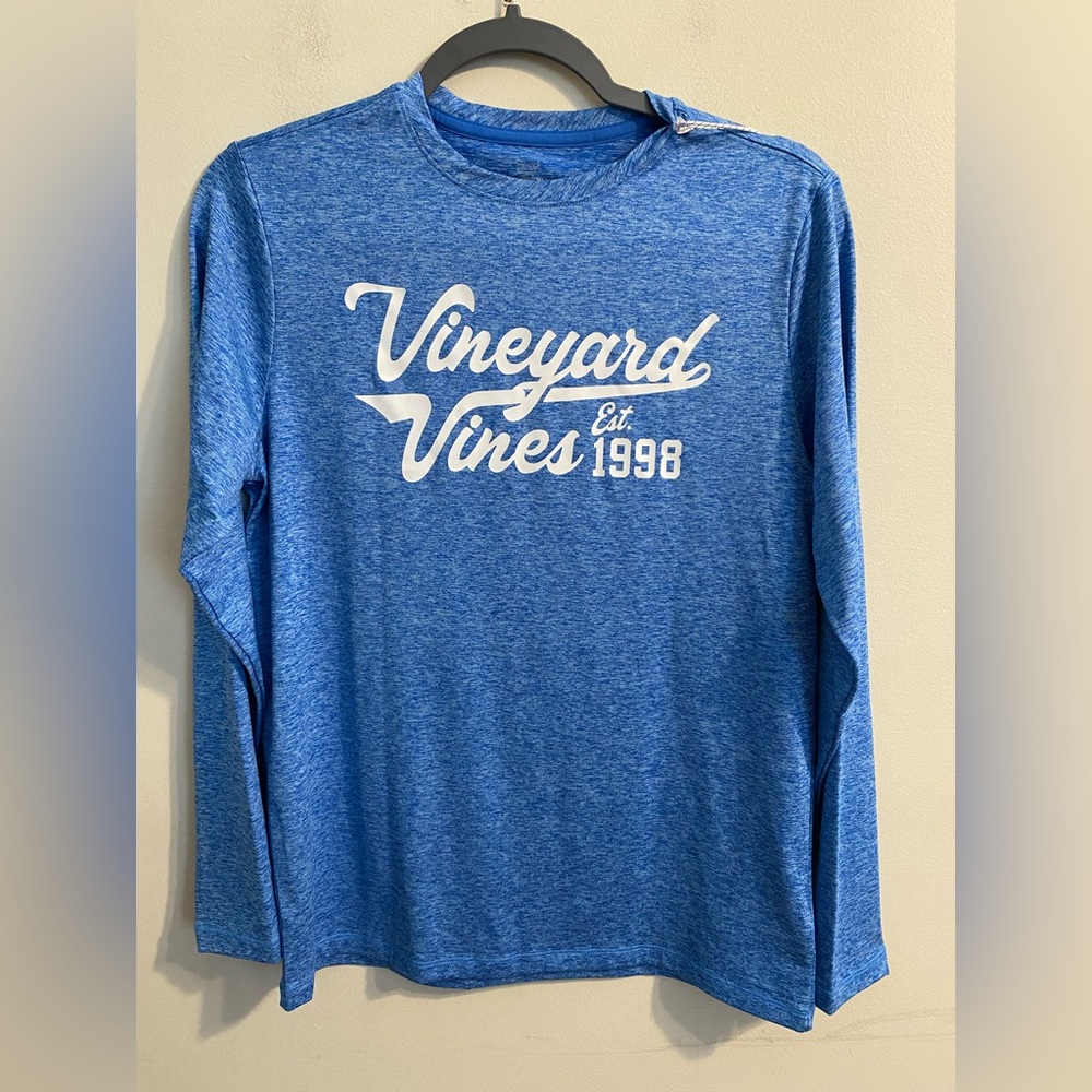 New NWT Boys' Vineyard Vines Football LS Harbor Blue Heather LS Tee Size Large